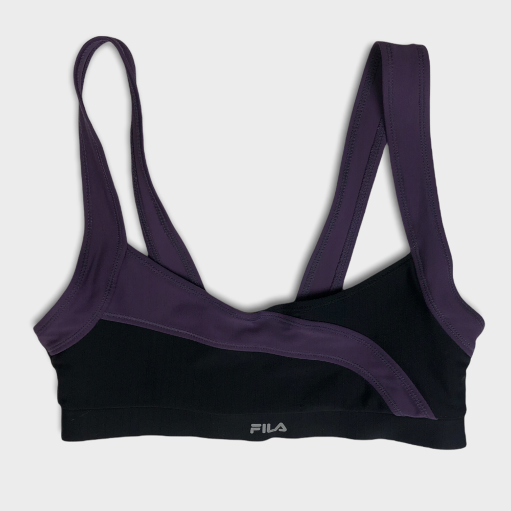 FILA Black & Purple Asymmetric Pullover Sports Bra Women’s Size Small